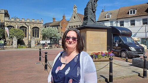 Cllr Jo Harvey in Huntingdon Market Square